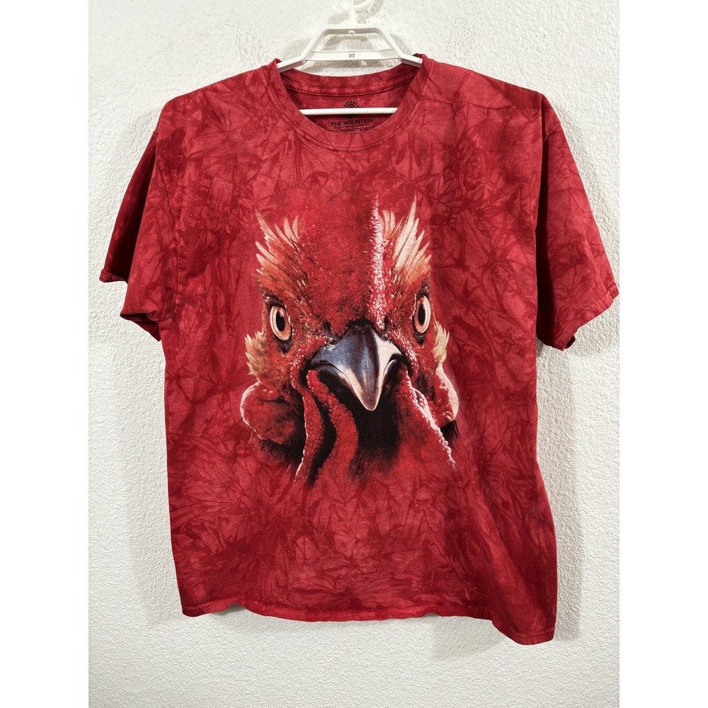 The Mountain Rooster Chicken Big Graphic Shirt‎ Mens 2XL Red Tie Dye Cotton